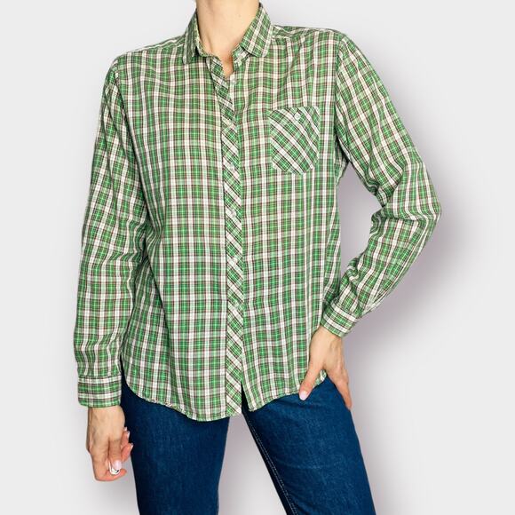80s Society Green plaid long sleeve button front - Picture 3 of 5